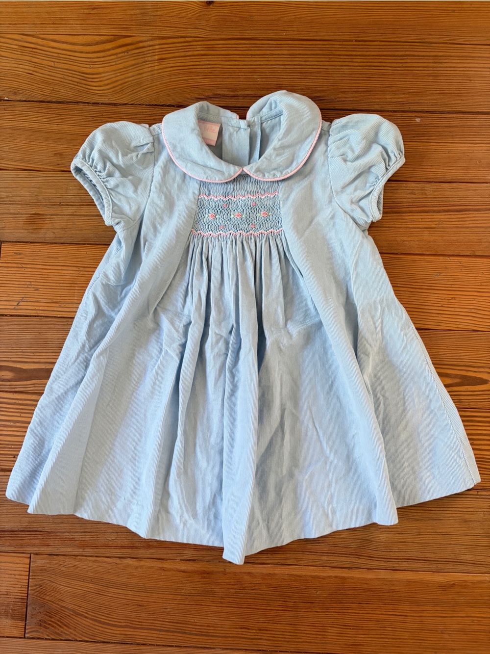 Girls Light Blue Corduroy Smocked Dres